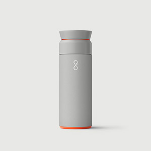 Image of Stone grey Ocean Bottle Brew Flask with Orange trim on lid and base